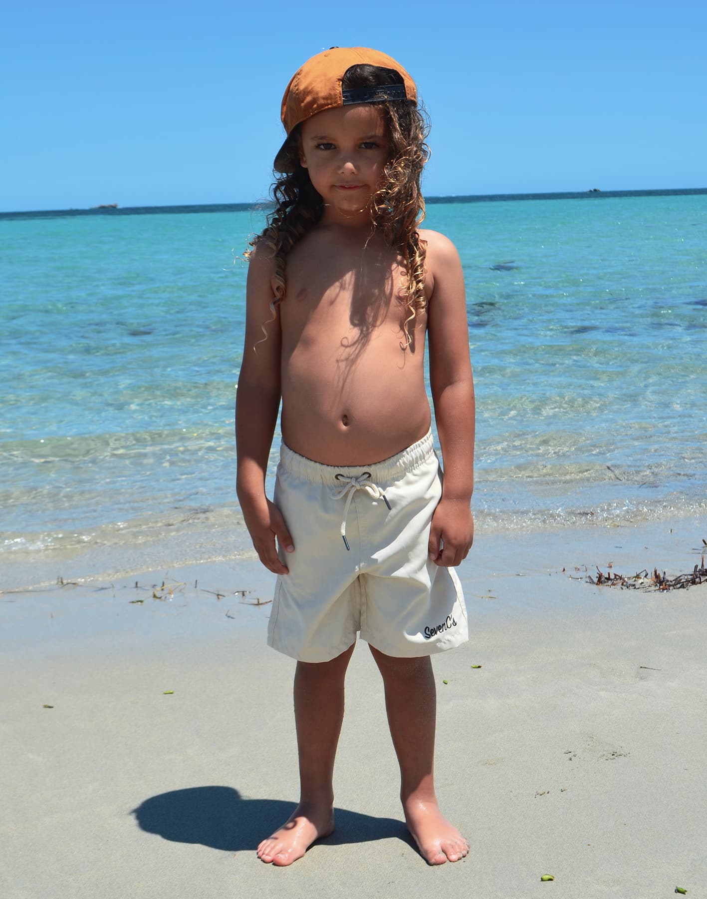 Eco-Friendly Sand Stone Kids' Shorts by SevenC's - Front View