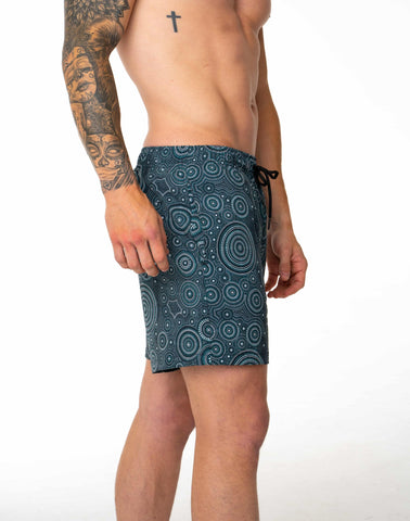 Eco-Friendly Dot art turtle Print Mens' Shorts by SevenC's - Side view on model