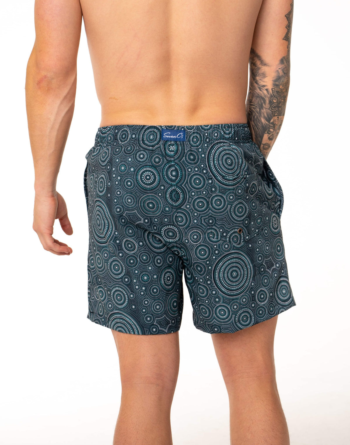 Sustainable Men's Dreaming Print Shorts from SevenC's - Back View