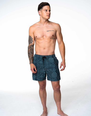 Sustainable Men's Dreaming Print Shorts from SevenC's - Full View on model