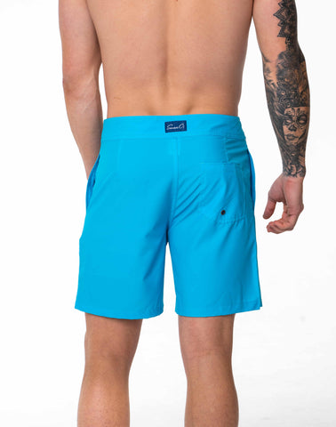 SevenC's Men's Recycled Polyester Board Shorts in Cobalt Blue Back View