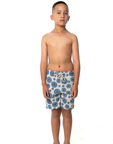 Sustainable Kids' Sea Urchin Print Shorts from SevenC's - Front View on Model