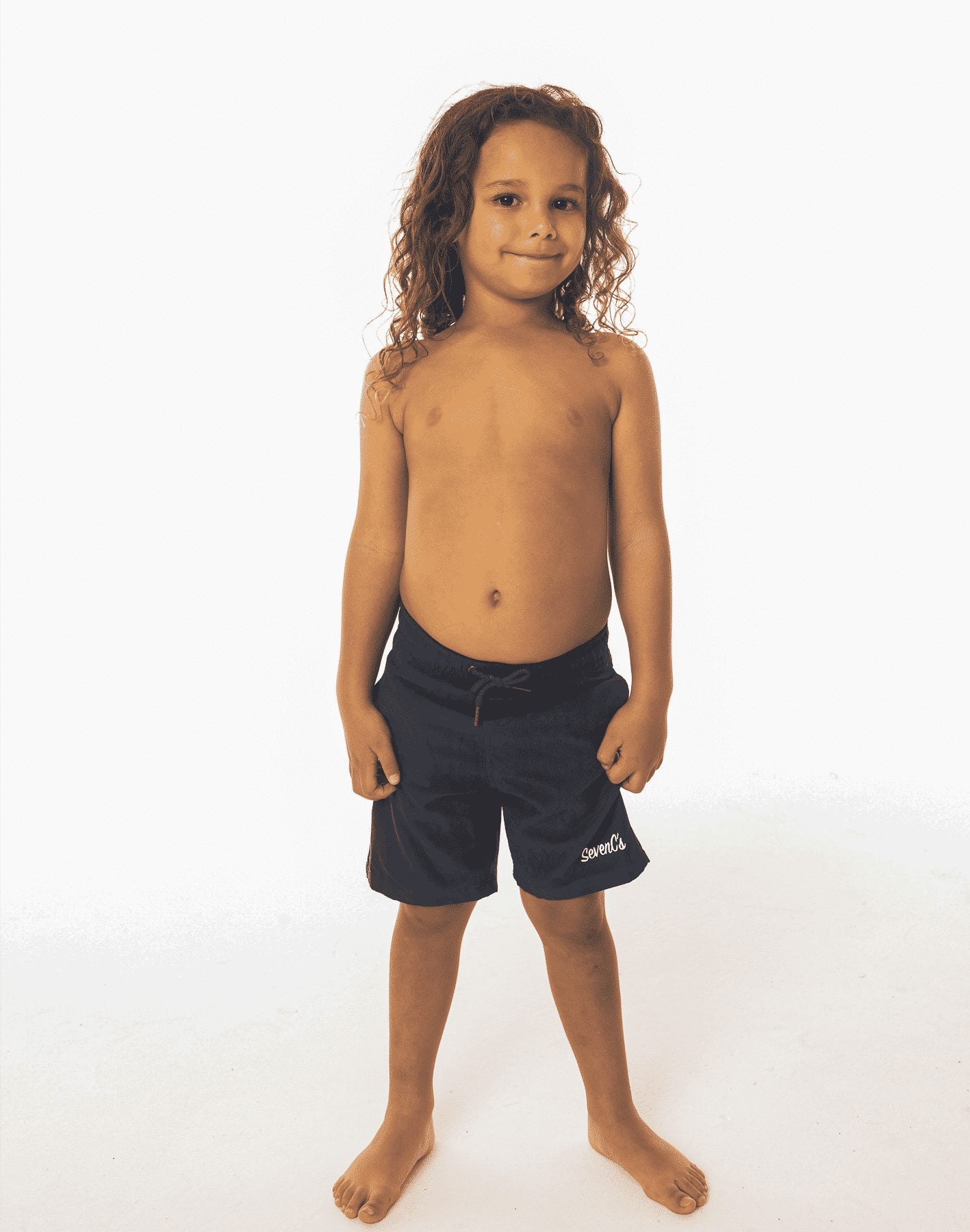 Eco-Friendly Navy Blue Kids' Shorts by SevenC's - Front View