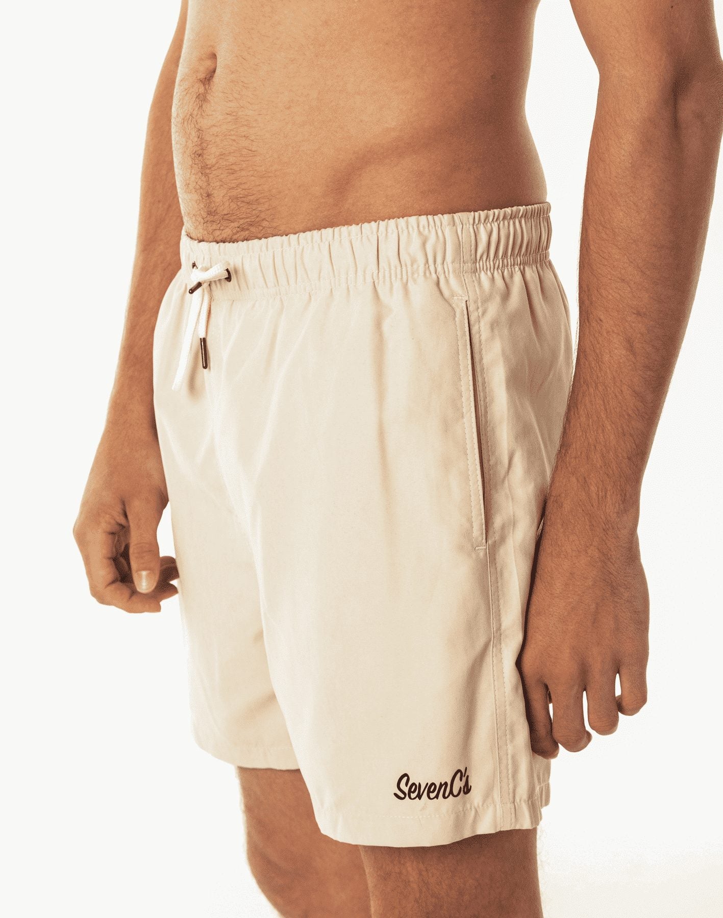 SevenCs Men's Recycled Polyester Shorts in Sand Stone - Side View