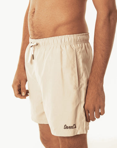 SevenCs Men's Recycled Polyester Shorts in Sand Stone - Side View