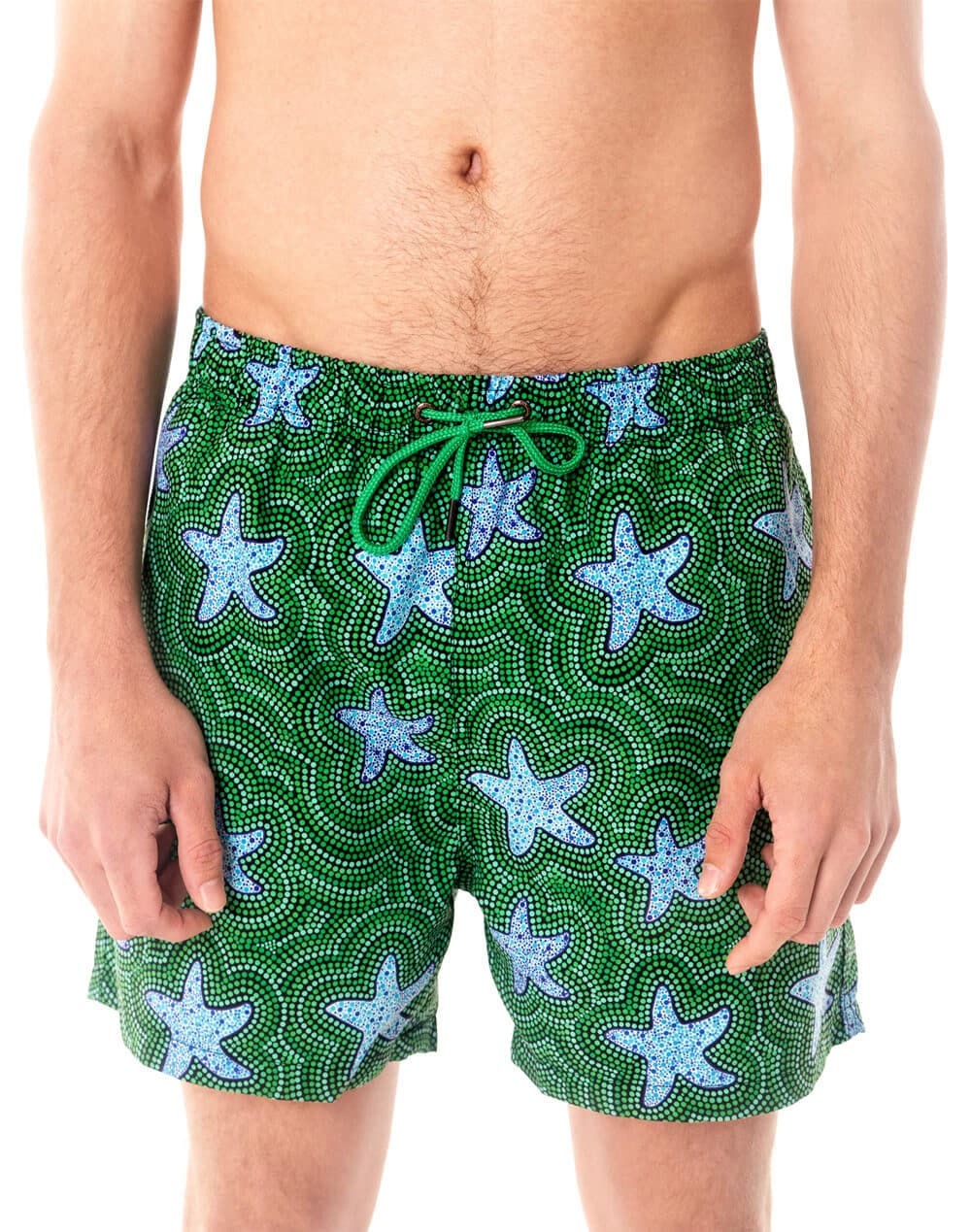 Sustainable Men's Star Fish Print Shorts from SevenC's - Front View