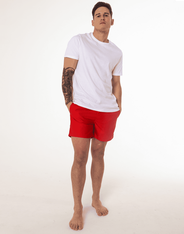 Sustainable Men's Red Shorts from SevenC's  - Front on Model View
