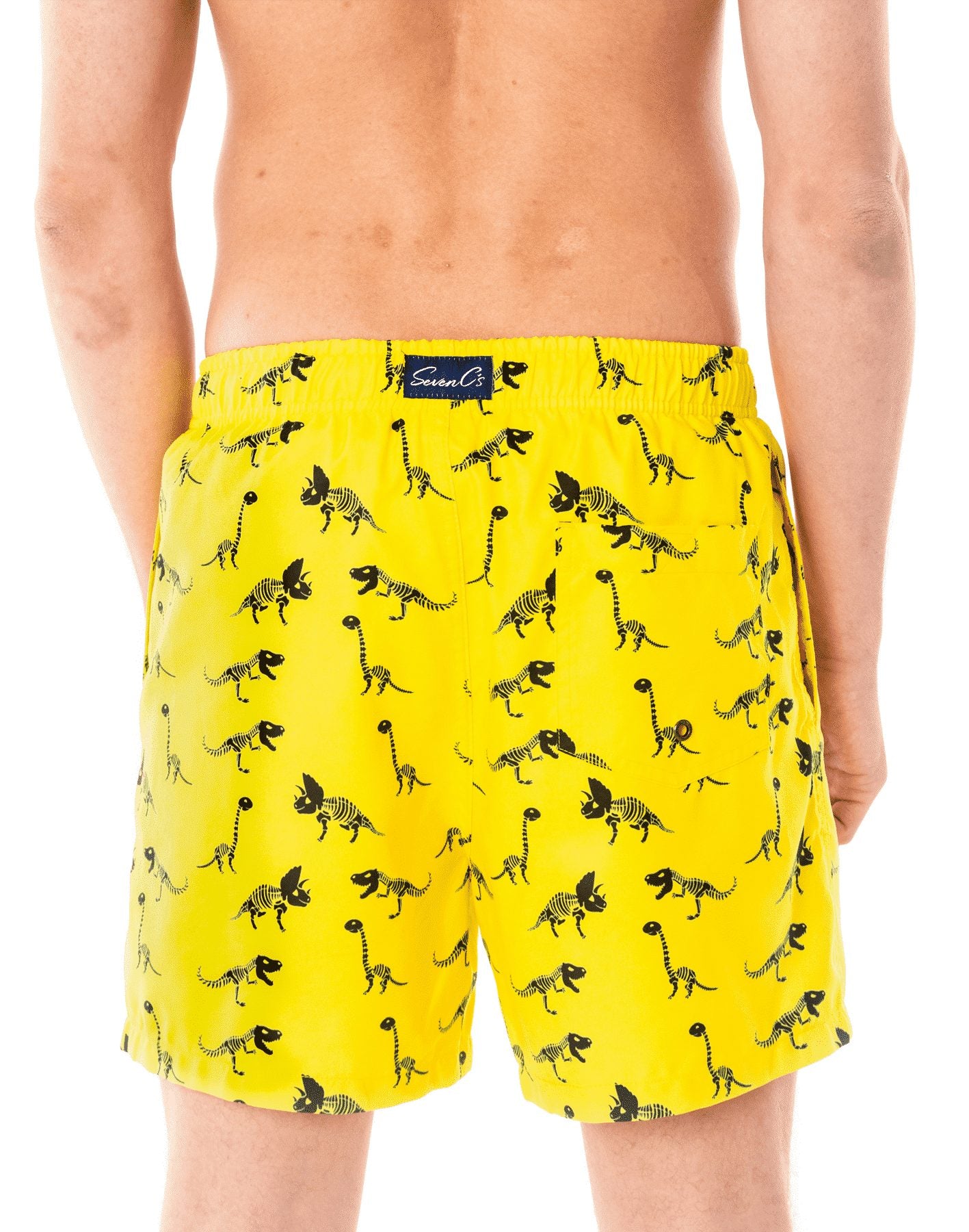 Sustainable Men's Navy Dinosaur Print Shorts from SevenC's - Back View