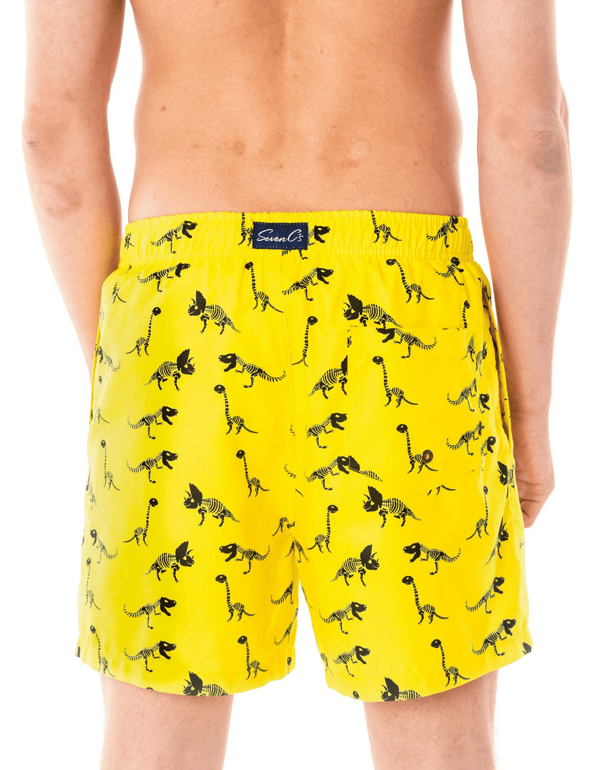 Sustainable Men's Navy Dinosaur Print Shorts from SevenC's - Back View