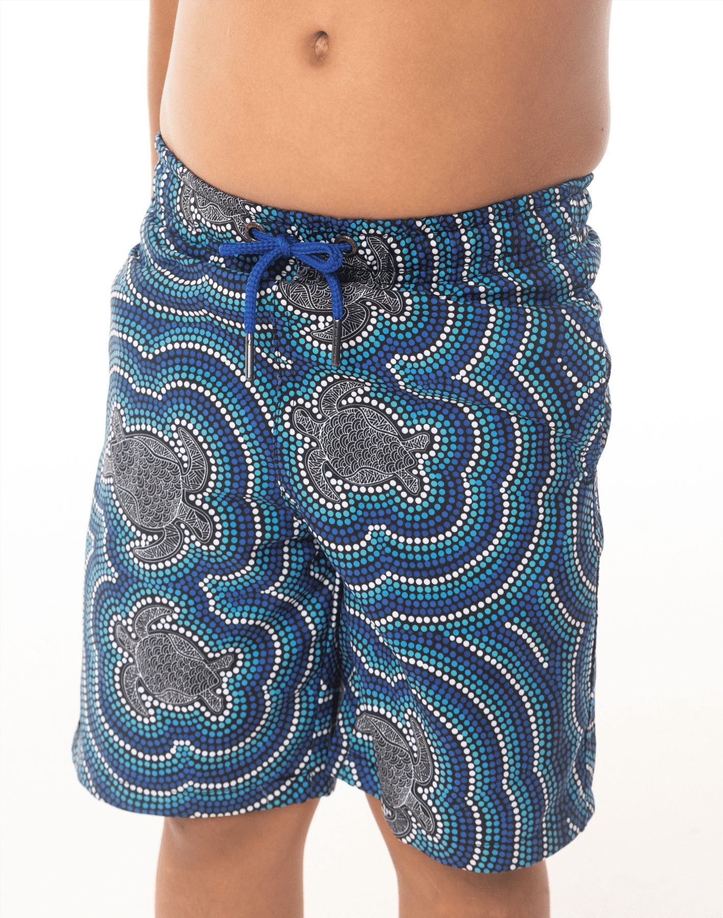Eco-Friendly Dot art turtle Print Kids' Shorts by SevenC's - front view