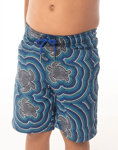 Eco-Friendly Dot art turtle Print Kids' Shorts by SevenC's - front view