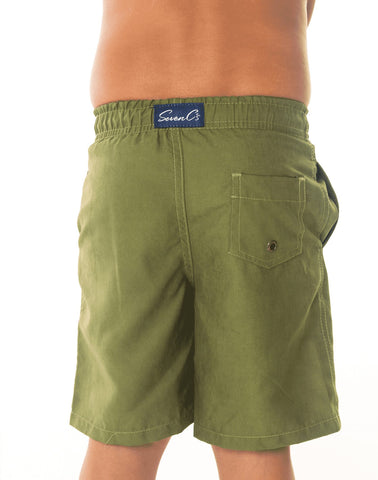  SevenC's Kids' Recycled Polyester Shorts in Olive - Back View