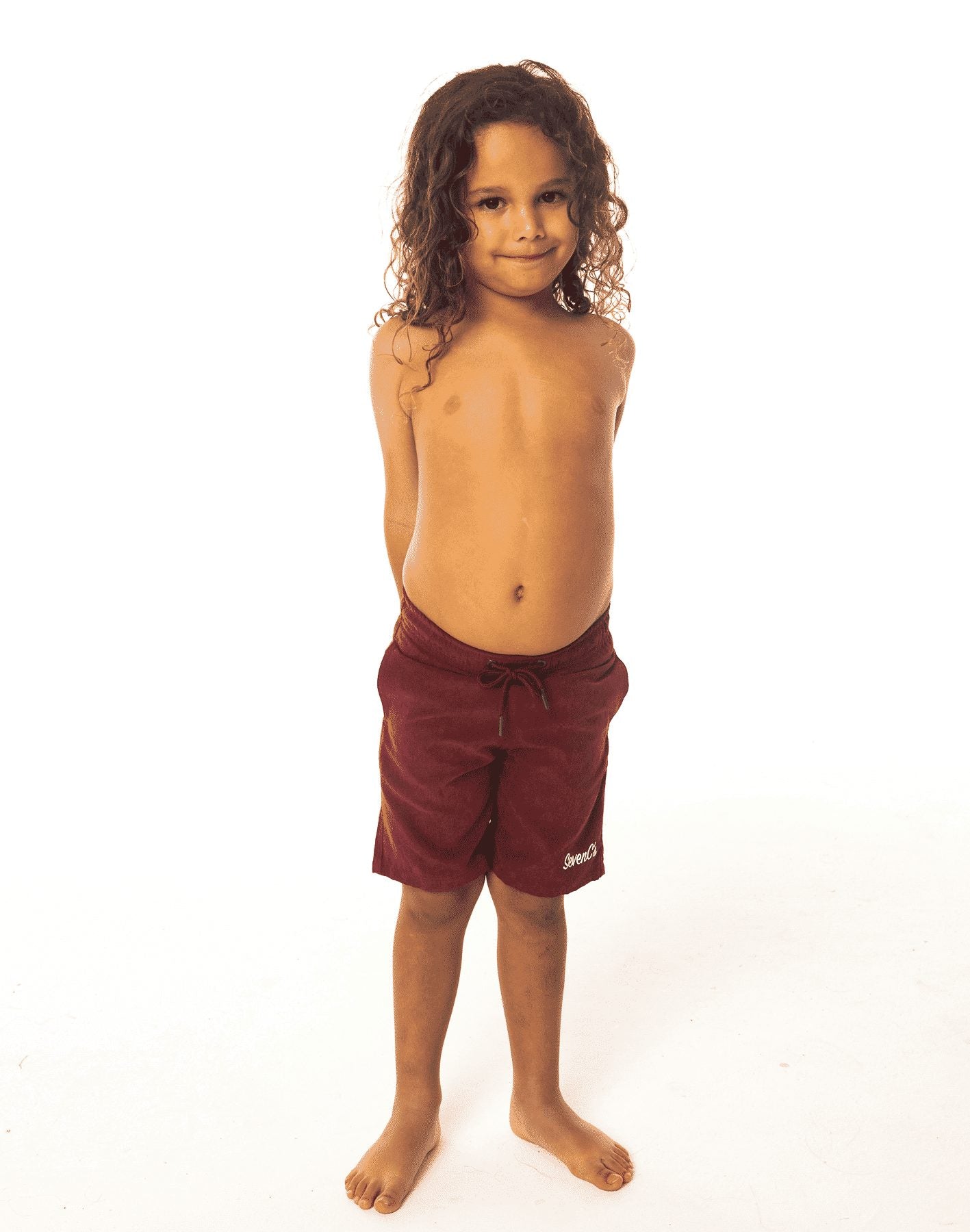 SevenC's Kids' Recycled Polyester Shorts in Burgundy Model