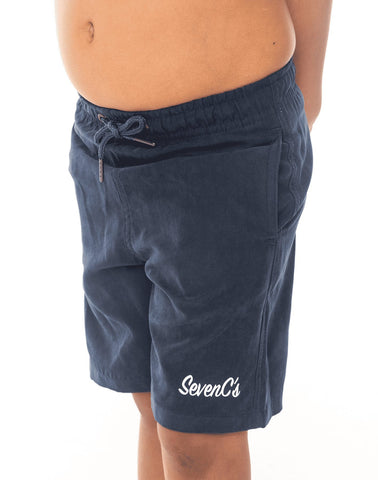 Eco-Friendly Navy Blue Kids' Shorts by SevenC's - Side View