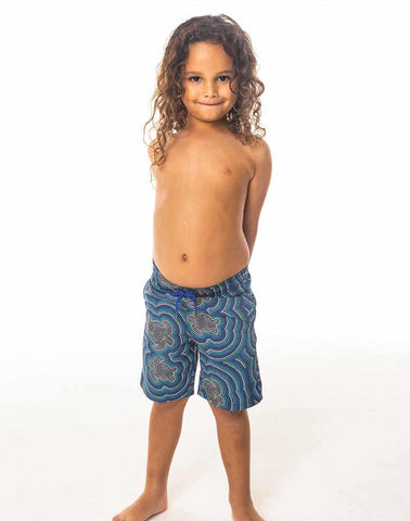 Eco-Friendly Dot art turtle Print Kids' Shorts by SevenC's - front view on model
